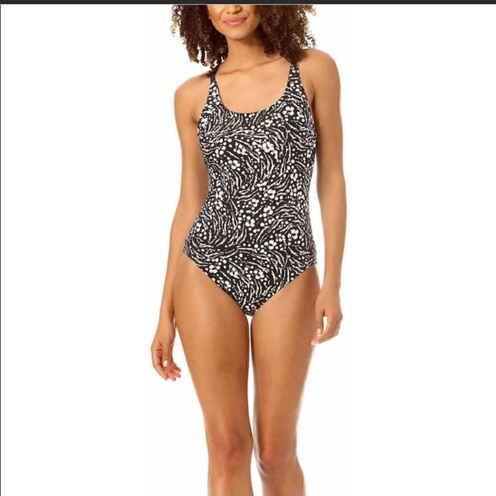 Hurley Primal Wave one Piece swimsuit black and white print size medium NWT